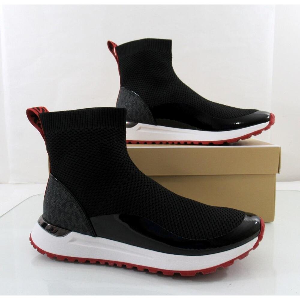 Michael Kors Bodie Bootie Wedge Stretch Knit High Top Sneaker Black Size 7